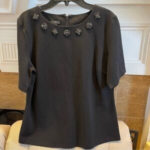 AP: NWT Talbots Women's Black Short Sleeve Stretch Embellished Jeweled TopSZ LP